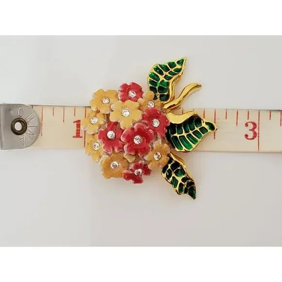 Vintage Joan Rivers Pink and Yellow Floral Bouquet Pin Brooch - Picture 5 of 6